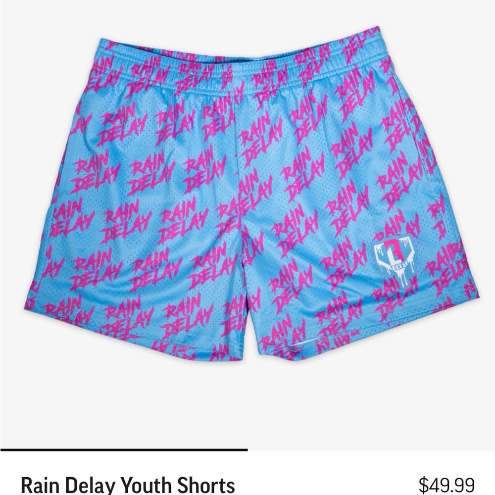 Baseball 101 Rain Delay Kids Blue and Pink Shorts